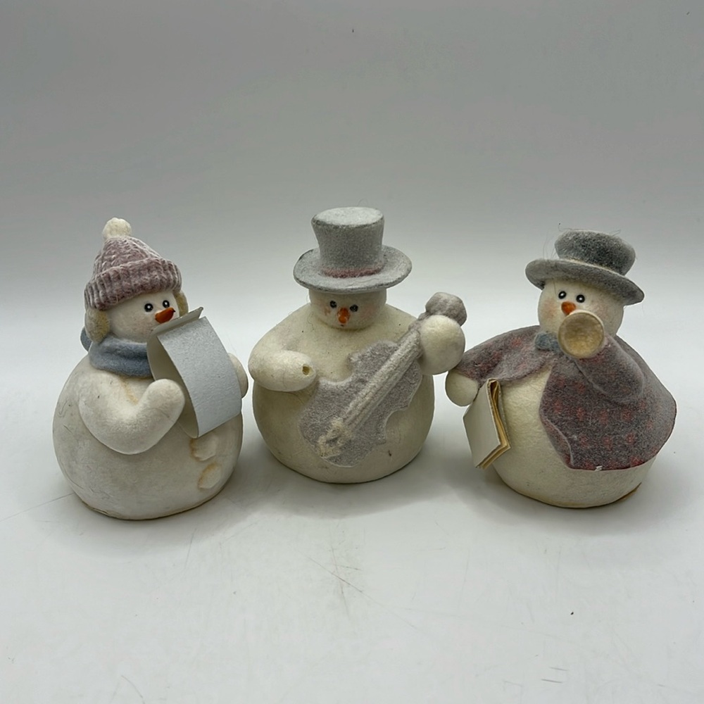 Lot Of 3 Berkeley Snowman Musical Christmas Holiday Winter White Velvet Felt